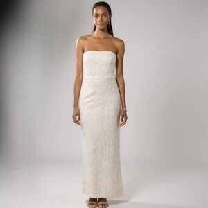 Lauren Ralph Lauren Strapless Sequin Lace Gown Cream Size 8